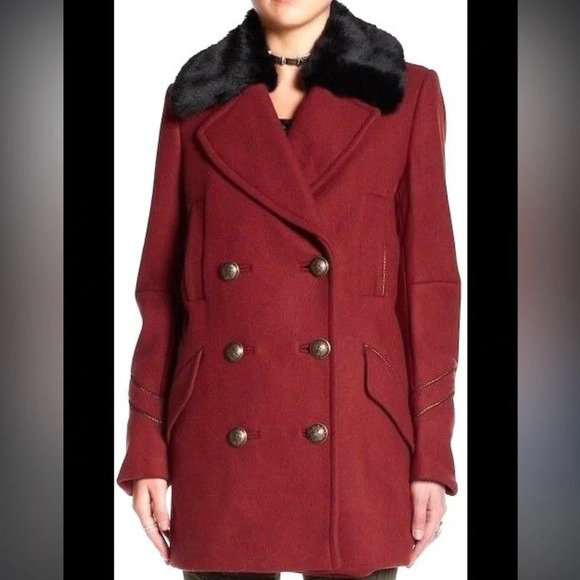 Free People Sedgwick Red Wool Peacoat Military Coat Double Breasted OB514559, S - Picture 2 of 5